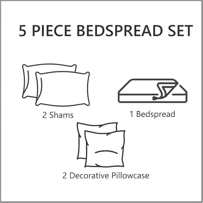 CHIXIN Bedspread Coverlet Set Queen Size - Lightweight Bedding Cover - Beautiful Stitching - 5 Piece Reversible Bedspread - Gorgeous Damask Paisley Pattern (Queen, Navy)
