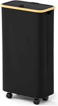SpaceAid Slim Laundry Hamper with Wheels and Lid,62L Rolling Narrow Clothes Basket with Bamboo Handle, Large Laundry Hamper for Bedroom, Bathroom, Dorm, Laundry Room - Black