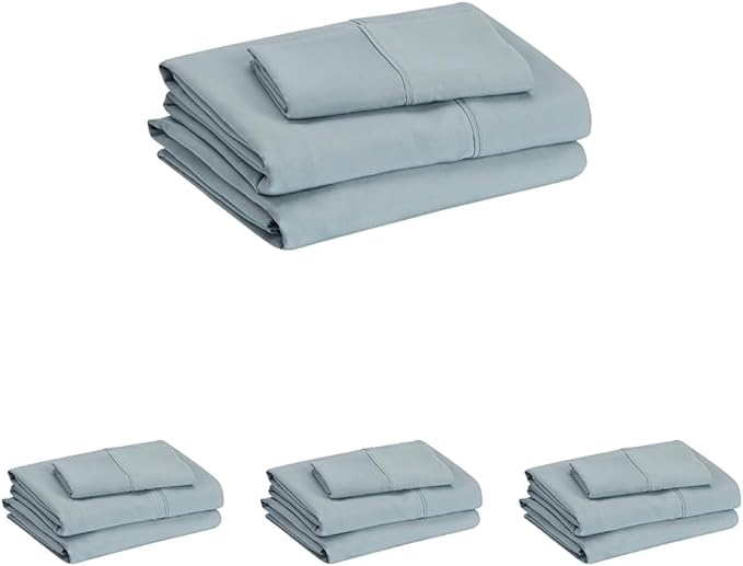 Amazon Basics Lightweight Super Soft Easy Care Microfiber 3 Piece Bed Sheet Set with 14-Inch Deep Pockets, Twin XL, Spa Blue, Solid (Pack of 4)