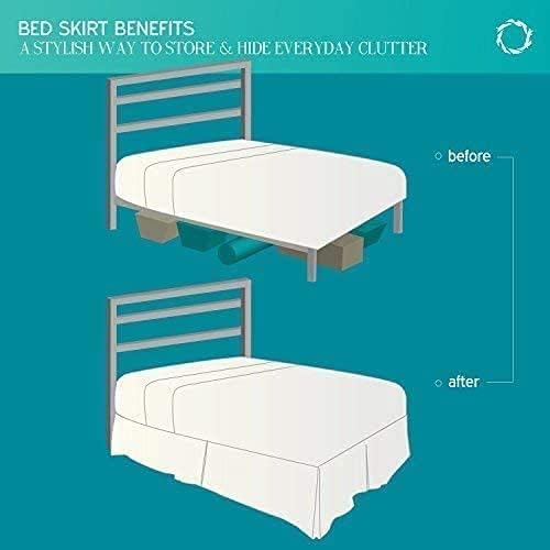Rajlinen Ruffled Bed Skirt Queen, 21 Inch Drop Dust Ruffle with Split Corners, 100% Microfiber Bedskirt with Platform, Three-Sided Coverage Ruffled Gathering Design, Ivory