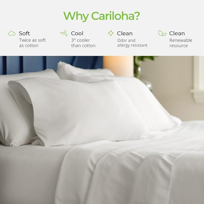Cariloha Aloha Soft 4-Piece Sheet Set | White | Queen | Viscose Material | Allergy Resistant, Thermal-Regulating & Extra Soft