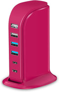 USB Charging Station Multiports Upoy, Charging Hub 6 Ports Dual Type-C, USB Tower Fast Charging for Tablets, Cellphones, Smart Watch, and More Electronic Gadgets, Portable Design, Travel Essentials
