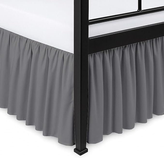 Ruffled Bed Skirt Split Corners with Platform, Tailored Fit Hotel Quality Wrinkle Free Ultra-Soft Microfiber Dust Ruffle, Upto 24 Inch Drop, Full, Dark Grey