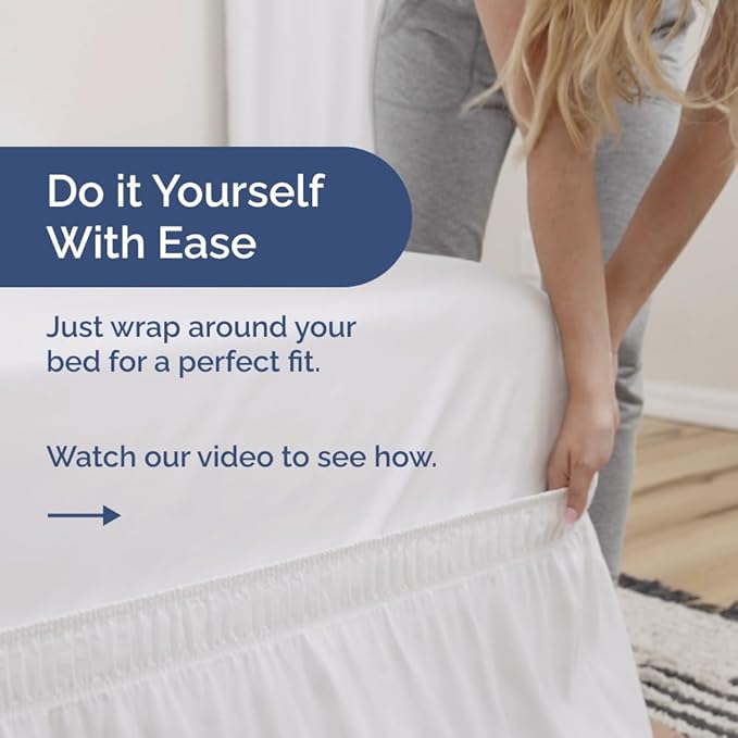Wrap Around Dust Ruffle Bed Skirt - White - for Full Size Beds with 24 Inch Drop - Easy Fit Elastic Strap - Adjustable Pleated Bedskirt w/Brushed Fabric - Wrinkle Free - for Women, Men, Kids & Teens