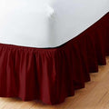 Burgundy Solid Ruffled Bed Skirt Short Queen-24 Inch Drop Split Corner, Microfiber Bedskirt with Platform Three Sided Coverage
