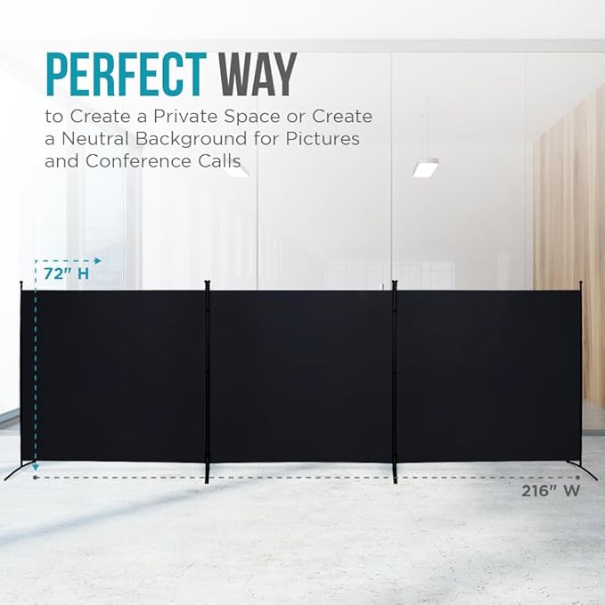 Steel-AID Triple-Panel Privacy Room Divider – Folding Partition Privacy Screen for Office, Classroom, Dorm Room, Kids Room, Studio, Conference - 216" x 72" - Easy to Assemble, Freestanding & Foldable