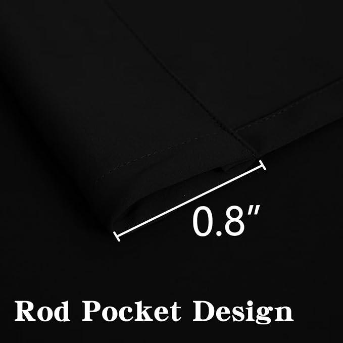 Blackout Curtains 90 Inches Long 2 Panels Set, Black Curtains Thermal Insulated Room Darkening Drapes for Bedroom, Rod Pocket Light Blocking Drapes Living Room Windows(52W × 90L, Black)