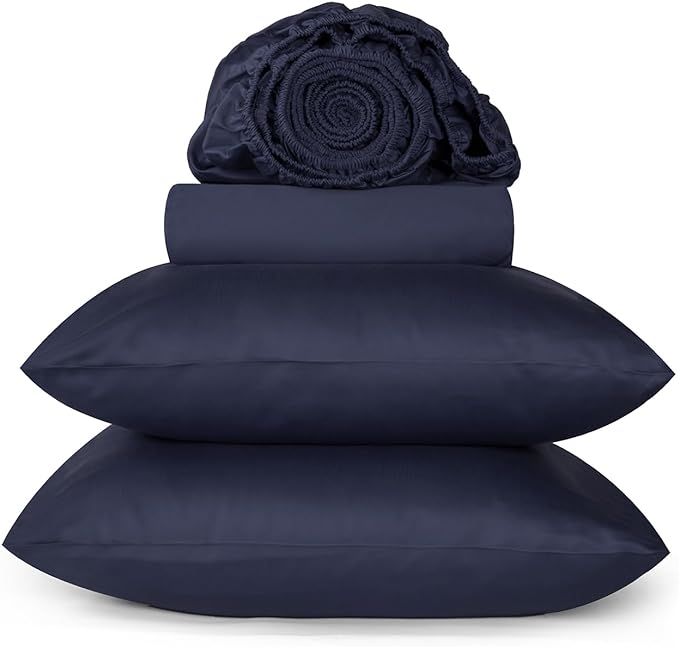 URBANHUT 800 Thread Count 100% Cotton King Size Sheets, Luxury 4 Piece King Bedsheets, Hotel Sheets Sateen Finish - Better Than Egyptian, 16" Elasticized Deep Pocket - Navy Blue