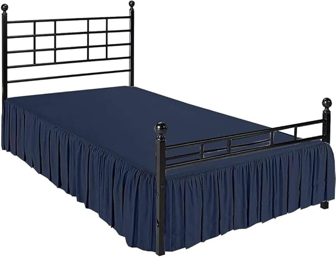 Navy Blue Solid Ruffled Bed Skirt Twin-10 Inch Drop Split Corner, Microfiber Bedskirt with Platform Three Sided Coverage