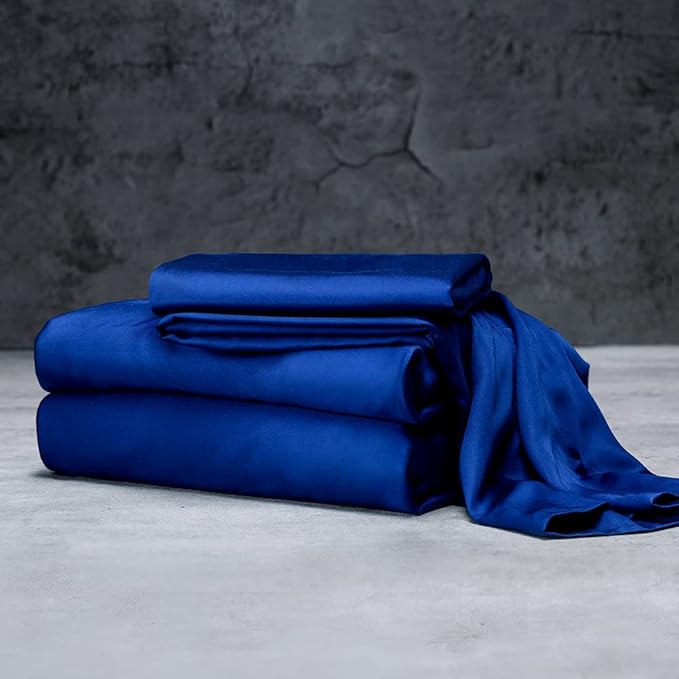 LUXOME Luxury Sheet Set | 100% Rayon (Viscose) from Bamboo | Queen Size - Sapphire | Deep Pockets | 4-Piece Set (Fitted, Flat, 2 Pillowcases)