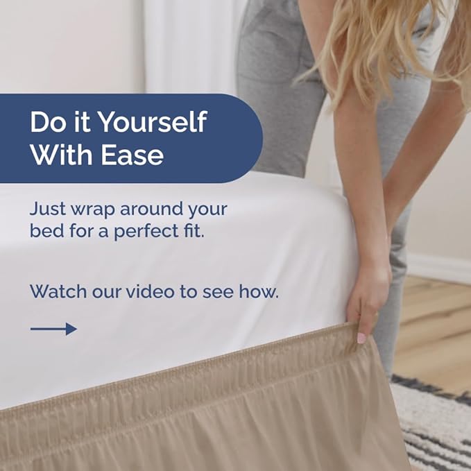 Wrap Around Dust Ruffle Bed Skirt - Cream - for King Size Beds w/ 14 Inch Drop - Easy Fit Elastic Strap - Adjustable Pleated Bedskirt w/Brushed Fabric, Wrinkle & Fade Free Women, Men, Kids & Teens