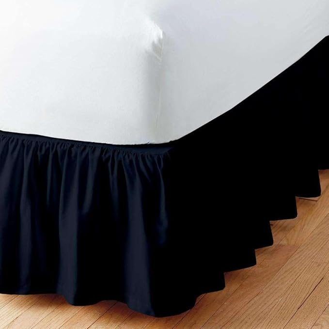 Navy Blue Solid Ruffled Bed Skirt King-10 Inch Drop Split Corner, Microfiber Bedskirt with Platform Three Sided Coverage