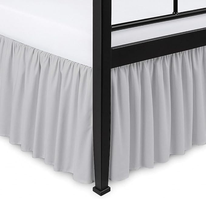 Ruffled Bed Skirt Split Corners with Platform, Tailored Fit Hotel Quality Wrinkle Free Ultra-Soft Microfiber Dust Ruffle, Upto 14 Inch Drop, Queen, Light Grey