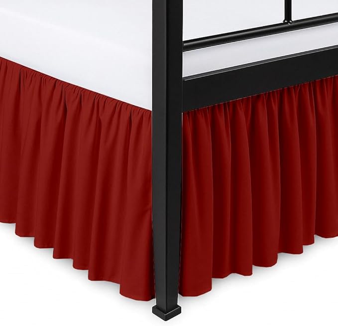 Ruffled Bed Skirt Split Corners with Platform, Tailored Fit Hotel Quality Wrinkle Free Ultra-Soft Microfiber Dust Ruffle, Upto 16 Inch Drop, Full, Burgundy