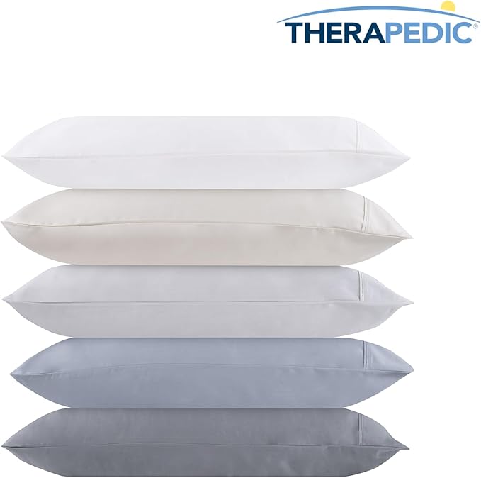 Therapedic 1000TC Queen 6-Piece Sheet Set - 100% Organic Rayon Dervied from Bamboo Blend with Cooling Fiber, Ideal for Hot Sleepers - 16" Deep Pocket Fitted Sheet, Bonus Pillowcases - Light Blue
