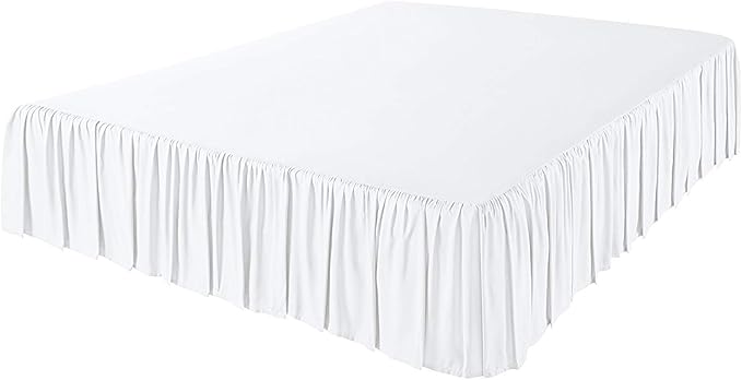 KRISHNA Ruffled Bed Skirt with Split Corners Full, 100% Microfiber Hotel Quality, 18 Inch Drop Dust Ruffle Gathered Bedskirt with Platform, 54" x 75", White