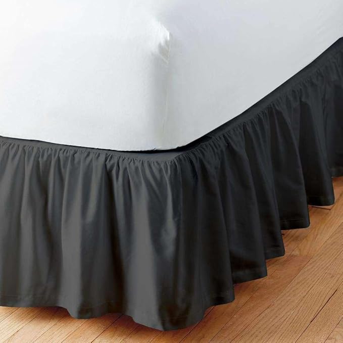 Dark Grey Solid Ruffled Bed Skirt Full-30 Inch Drop Split Corner, Microfiber Bedskirt with Platform Three Sided Coverage