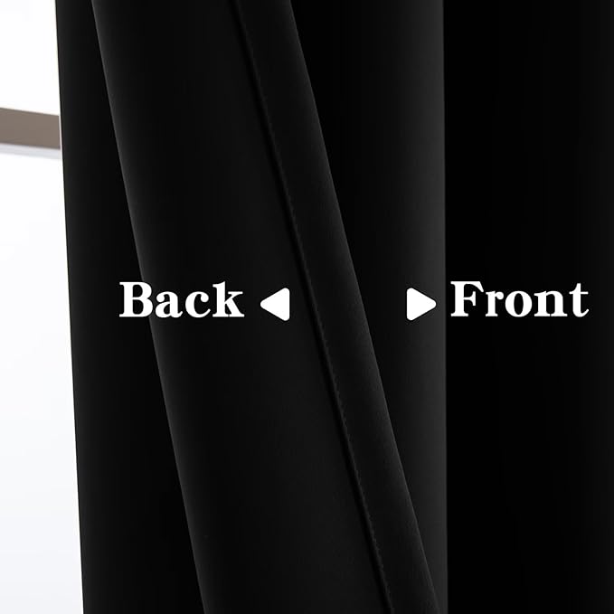 Black Blackout Curtains 96 Inch Length 2 Panels Set, Black Out Curtains for Bedroom 96 Inch Long, Rod Pocket Energy Saving Room Darkening Drapes for Living Room Window(W52 x L96)
