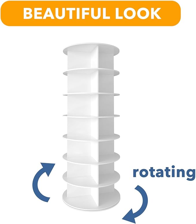 SpaceAid 7 Tier Rotating Shoe Rack Tower, Spinning Shoe Display Lazy Susan, Revolving 360 Shoe Rack Storage Round Carousel, Vertical Handbag Rotate Shoes Closet Organization (7-Tier White)