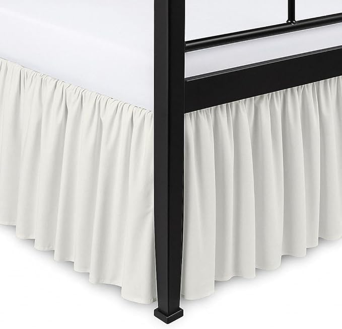Ruffled Bed Skirt Split Corners with Platform, Tailored Fit Hotel Quality Wrinkle Free Ultra-Soft Microfiber Dust Ruffle, Upto 10 Inch Drop, Full, Ivory