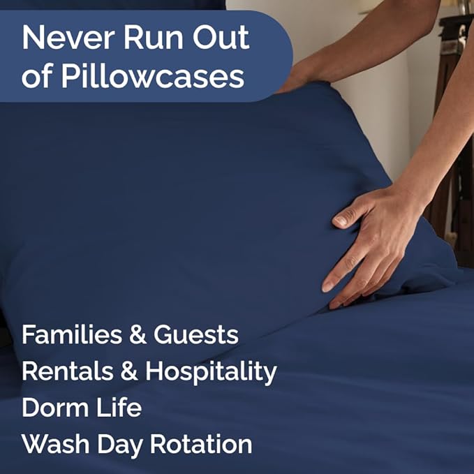 Queen Pillow Cases Set of 10 - Ultra Soft Hotel Quality Pillowcase Covers - Comfy, Cozy & Wrinkle Free - Shrink, Stain and Fade Resistant - Machine Washable Pillow Protectors - 10 Pcs Set - Navy Blue