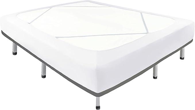 Biscaynebay Decorative Box Spring Cover King & Cal King Size, White Luxurious Jersey Knitting Stretchy Wrap Around 4 Sides Bed Skirt for Home/Hotels, Easy Fit Wrinkle & Fade Free Machine Washable