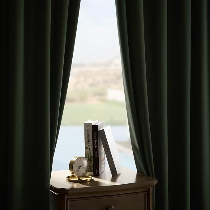 Joydeco Dark Olive Velvet Curtains 108 inch Length 2 Panels, Luxury Blackout Rod Pocket Thermal Insulated Window Curtains, Super Soft Room Darkening Drapes for Living Room Bedroom,W52 x L108 inches