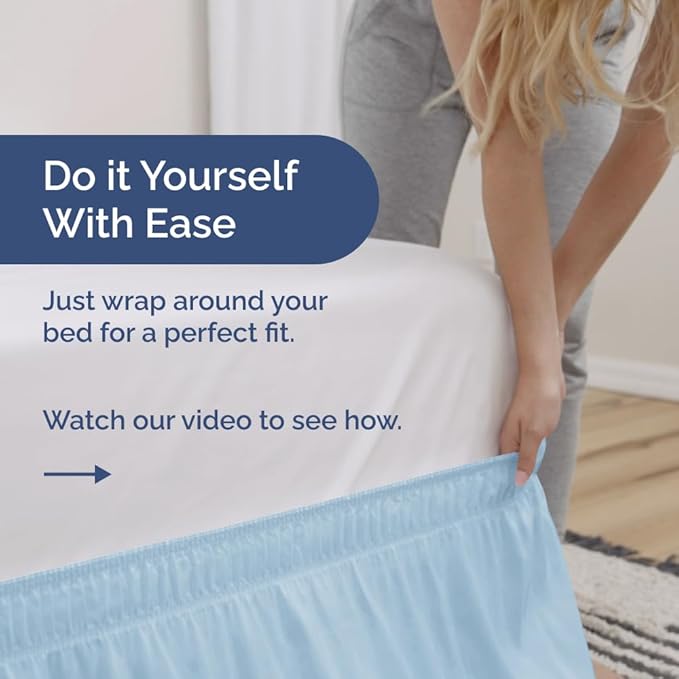 Wrap Around Dust Ruffle Bed Skirt - Light Blue - Twin/Twin XL Size Beds with 21 Inch Drop - Elastic Strap - Adjustable Pleated Bedskirt with Brushed Fabric and Wrinkle Free - Women, Men, Kids & Teens