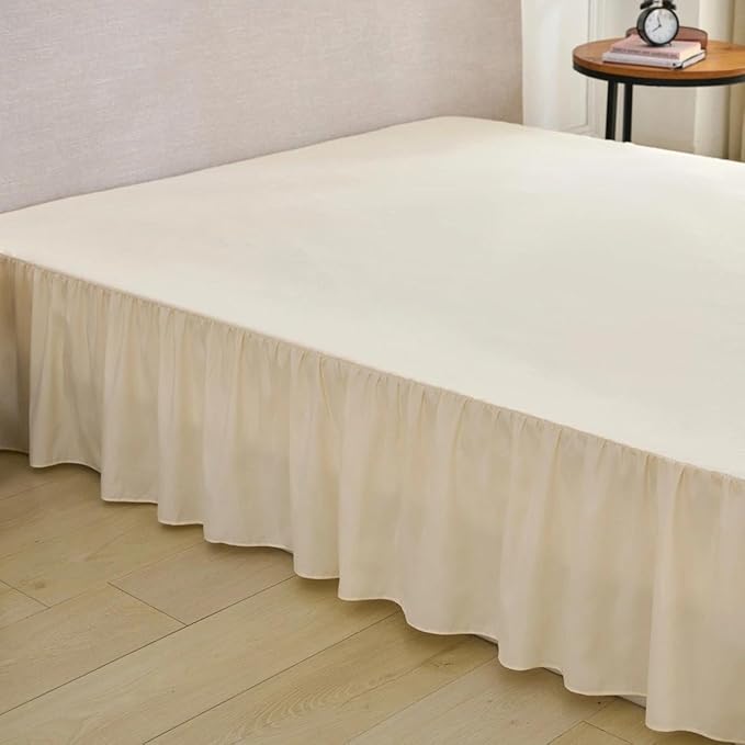 Bed Skirt Queen Size Ruffled Bed Skirt with Split Corners, Queen Bed Skirts 18 Inch Drop with Platform, 18'' Queen, Beige ﻿