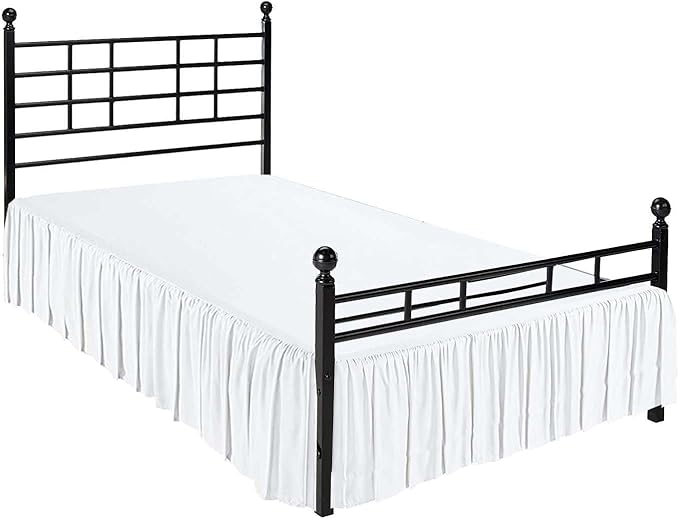 White Solid Ruffled Bed Skirt King XL-26 Inch Drop Split Corner, Microfiber Bedskirt with Platform Three Sided Coverage