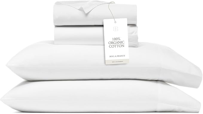 BOLL & BRANCH Signature Hemmed Sheet Set - King + Standard, White - Luxury 100% Organic Cotton - Includes 1 Flat, 1 Fitted, 2 Standard Size Pillowcases - Buttery Soft