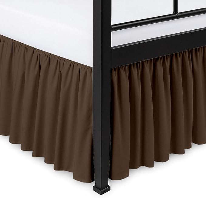 Ruffled Bed Skirt Split Corners with Platform, Tailored Fit Hotel Quality Wrinkle Free Ultra-Soft Microfiber Dust Ruffle, Upto 28 Inch Drop, Full XL, Chocolate
