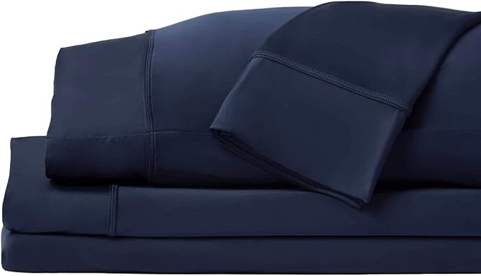 SHEEX - Original Performance Sheets Set (Split King) Navy - Cooling Sheets - Moisture Wicking - 1 Flat Cooling Sheet, 1 Fitted Cooling Sheet, 2 King Pillow Covers - Wrinkle Free - Sleep Aid