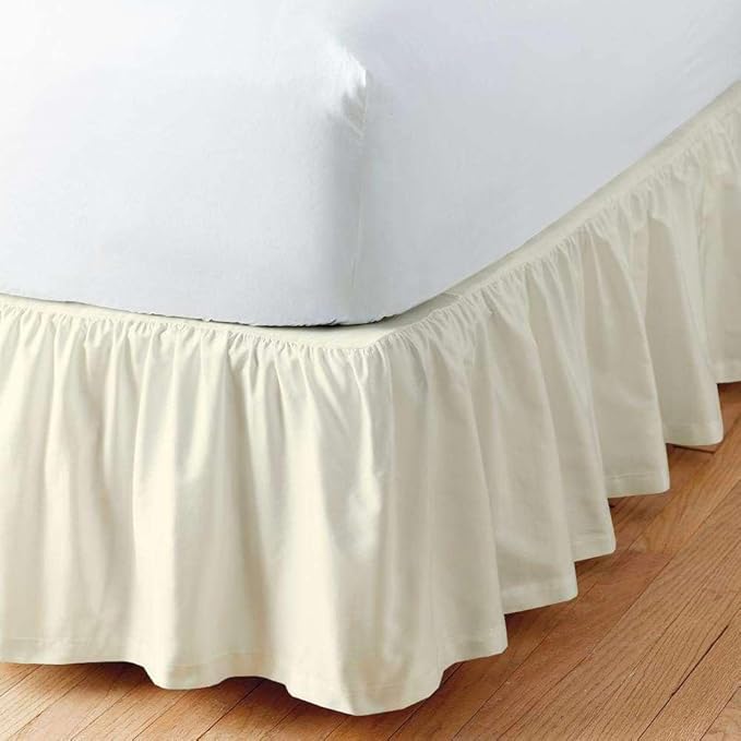 Ivory Solid Ruffled Bed Skirt Queen-28 Inch Drop Split Corner, Microfiber Bedskirt with Platform Three Sided Coverage