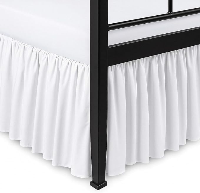 Ruffled Bed Skirt Twin Split Corners with Platform Tailored Fit Hotel Quality Wrinkle Free Ultra-Soft Microfiber Dust Ruffle, Upto 21 Inch Drop Twin Size White