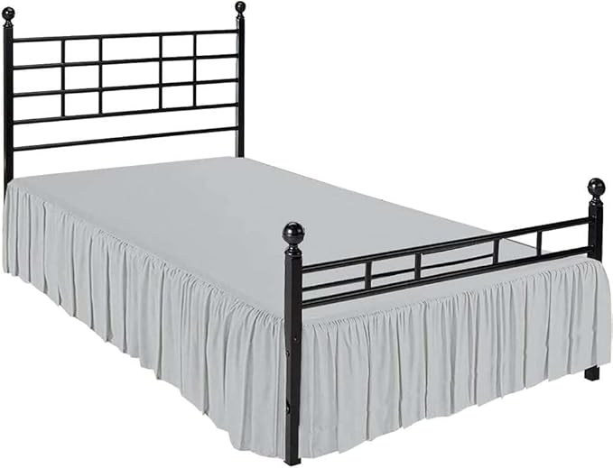 Light Grey Solid Ruffled Bed Skirt Short Queen-14 Inch Drop Split Corner, Microfiber Bedskirt with Platform Three Sided Coverage