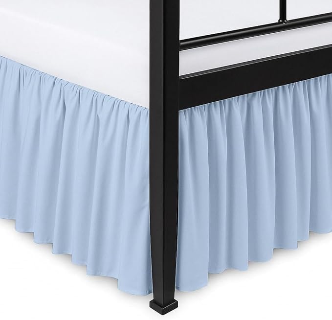 Ruffled Bed Skirt Split Corners with Platform, Tailored Fit Hotel Quality Wrinkle Free Ultra-Soft Microfiber Dust Ruffle, Upto 12 Inch Drop, Twin, Sky Blue
