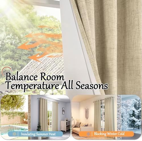 Blackout Curtains 54 Inch Length 2 Panels for Bedroom, Thermal Insulated Total Light Blocking Noise Reducing Linen Window Curtains for Farmhouse, Bronze Grommet, Burlap, Each 52" Wide