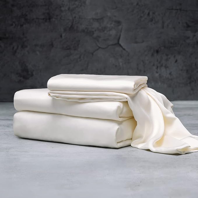 LUXOME Luxury Sheet Set | 100% Rayon (Viscose) from Bamboo | King Size - Ivory | Deep Pockets | 4-Piece Set (Fitted, Flat, 2 Pillowcases)
