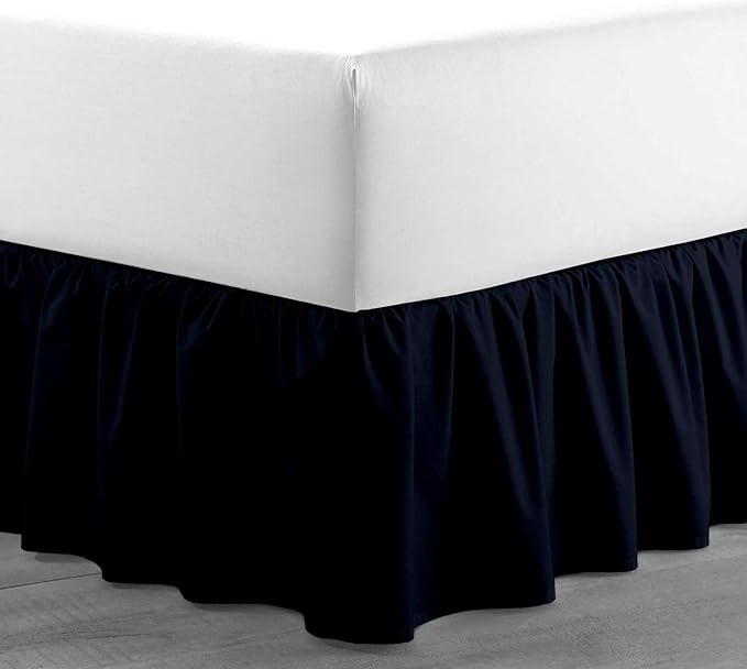 Navy Blue Solid Ruffled Bed Skirt Twin-18 Inch Drop Split Corner, Microfiber Bedskirt with Platform Three Sided Coverage