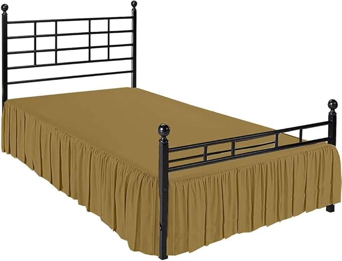 Taupe Solid Ruffled Bed Skirt Queen-18 Inch Drop Split Corner, Microfiber Bedskirt with Platform Three Sided Coverage