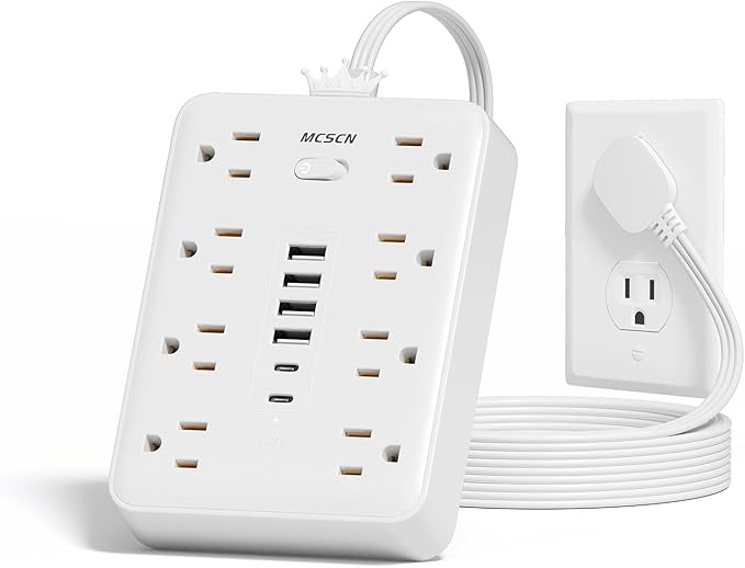 Surge Protector Power Strip(900J) -MCSCN 8 Outlets 6 USB - 15A/1875W - 10ft Extension Cord,Ultra-Thin Plug & Cord - UL Certified - Home/Office Use