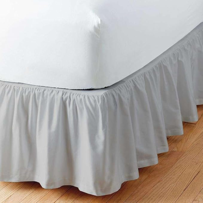 Sleepwell Ruffled Bed Skirt with Split Corners - 28 Inch Drop Poly Cotton/Microfiber Bedskirt with Platform Three Sided Coverage - Short Queen, Light Grey