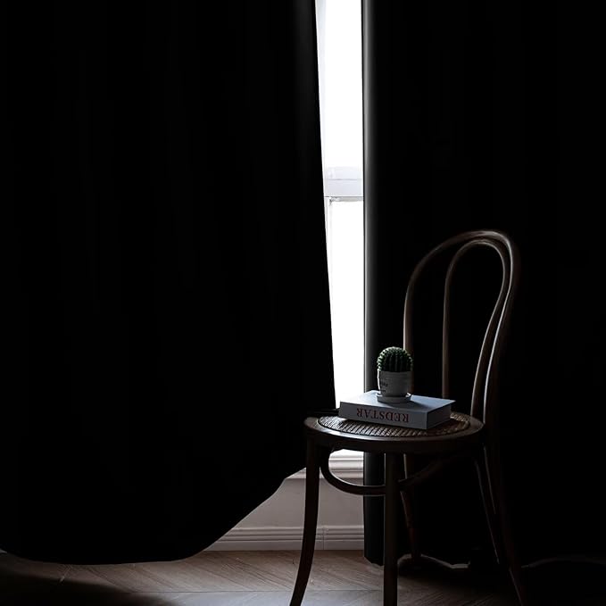 Black Blackout Curtains 96 Inch Length 2 Panels Set, Black Out Curtains for Bedroom 96 Inch Long, Rod Pocket Energy Saving Room Darkening Drapes for Living Room Window(W52 x L96)