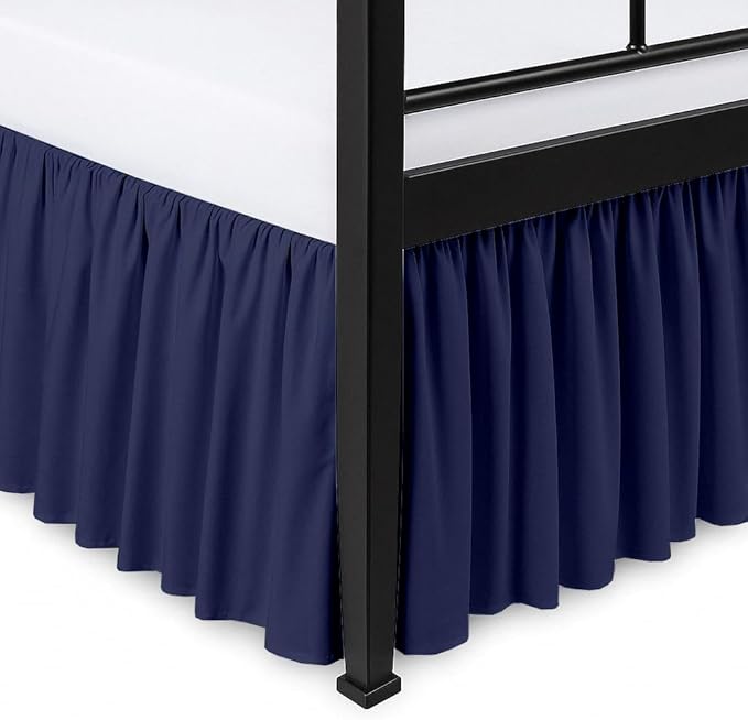 Ruffled Bed Skirt Split Corners with Platform, Tailored Fit Hotel Quality Wrinkle Free Ultra-Soft Microfiber Dust Ruffle, Upto 18 Inch Drop, Twin, Navy Blue