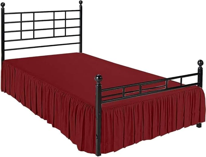 Burgundy Solid Ruffled Bed Skirt Twin-30 Inch Drop Split Corner, Microfiber Bedskirt with Platform Three Sided Coverage