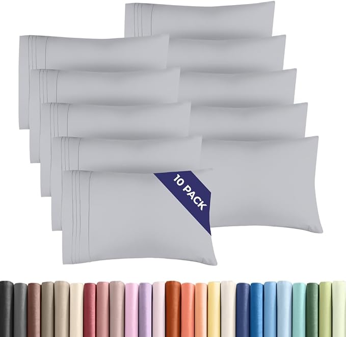 King Pillow Cases Set of 10 - Ultra Soft Hotel Quality Pillowcase Covers - Comfy. Cozy & Wrinkle Free - Shrink, Stain and Fade Resistant - Machine Washable Pillow Protectors - 10 Pcs Set - Steel Blue