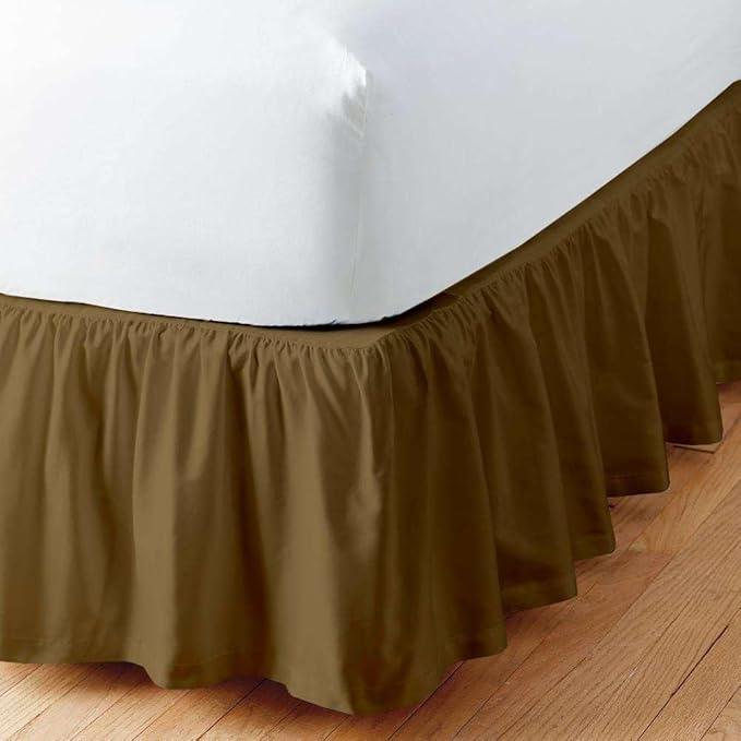 Taupe Solid Ruffled Bed Skirt Twin-6 Inch Drop Split Corner, Microfiber Bedskirt with Platform Three Sided Coverage