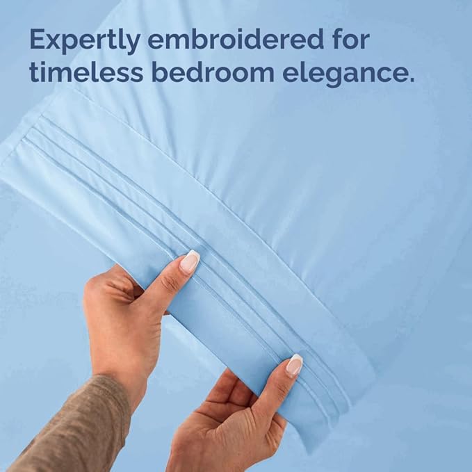 Queen Pillow Cases Set of 8 - Ultra Soft Hotel Quality Pillowcase Covers - Comfy, Cozy & Wrinkle Free - Shrink, Stain & Fade Resistant - Machine Washable Pillow Protectors - 8 Piece Set - Light Blue