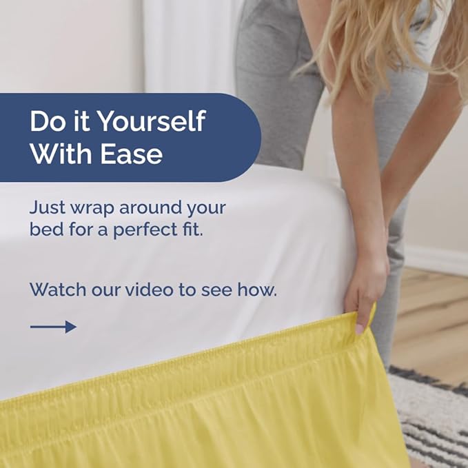 Wrap Around Dust Ruffle Bed Skirt - Yellow - Twin/Twin XL Size Beds with 24 Inch Drop - Easy Fit Elastic Strap - Adjustable Pleated Bedskirt w/Brushed Fabric - Wrinkle Free - Women, Men, Kids & Teens